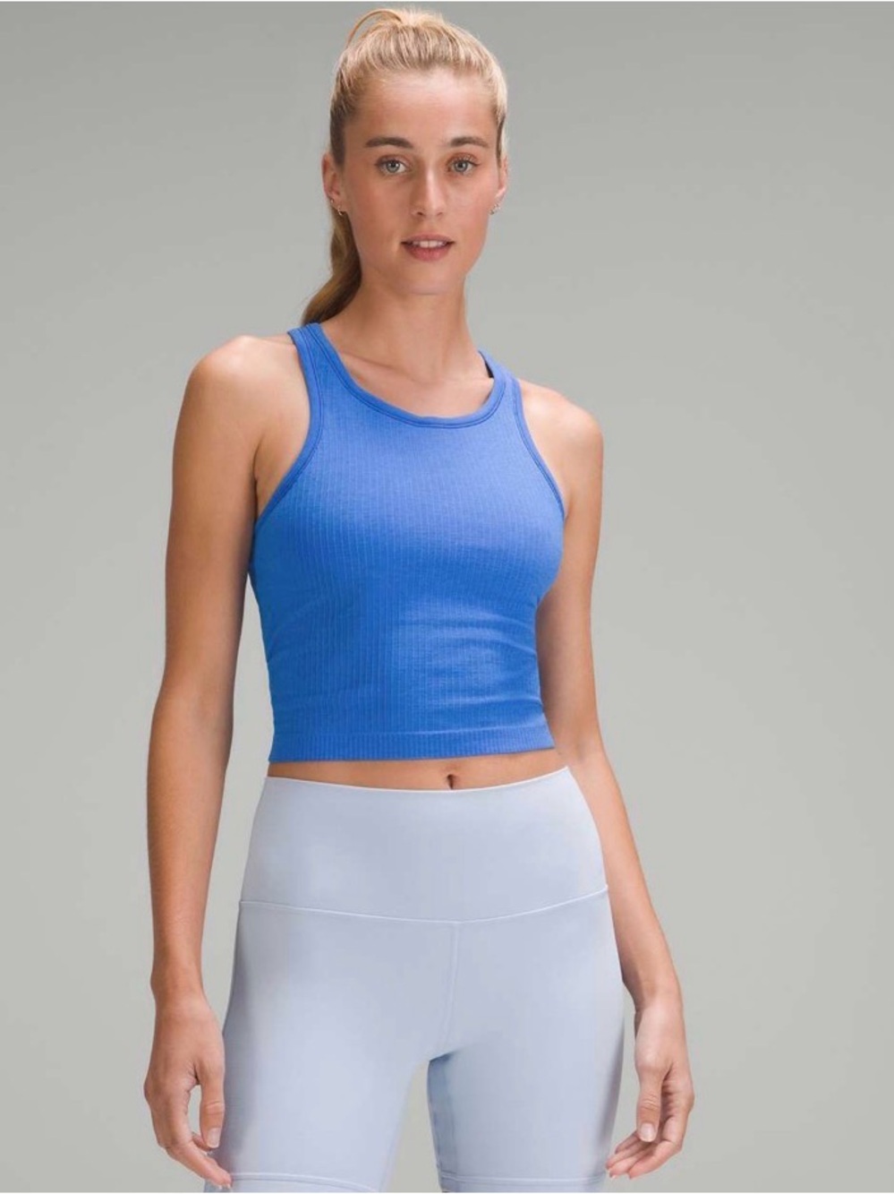New Lululemon Ebb to Street Cropped Racerback Tank Top Pipe Dream Blue size 12